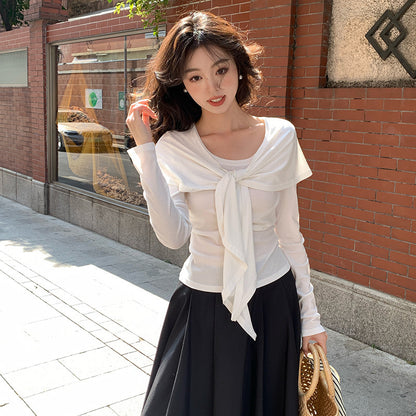 2025 Thirteen Lines  Spring New Korean Version Temperament Versatile Shawl Knitted Sweater Women's Long Sleeve Top 89310