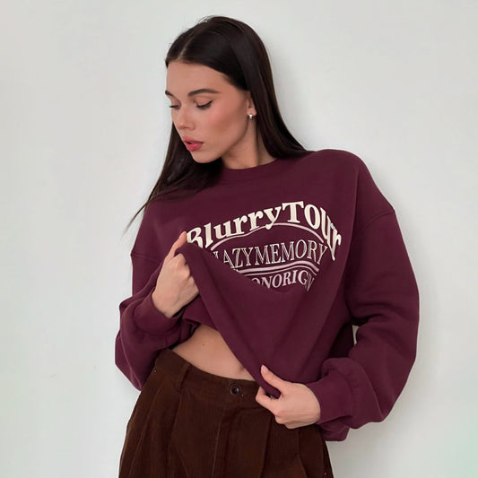 's new women's top, personalized fashion letter printing contrasting color crew neck sweater custom women's models