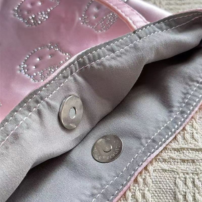 FLOWERSVERSE  Xiaohongshu New Kitty Hot Rhinestone Full Printed Satin Silk Bag Cute High Sense Mini Tote Handbag Female