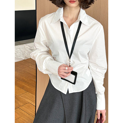 2025  Spring New Korean Version Striped Front Shoulder Lapel Design Sense Casual Versatile Shirt Women's Top 5815