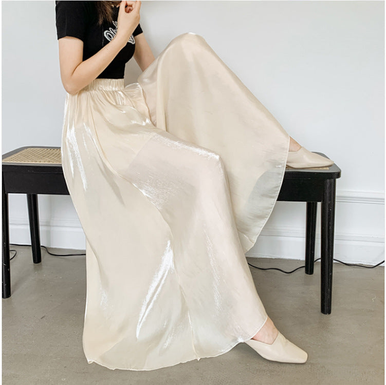 flowersverse Niche Summer Wide-Leg Pants Women's New High Waist Loose Casual Pants Streamer Satin Culottes Thin Mop Pants Trousers