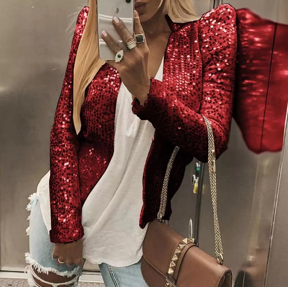 FLOWERSVERSE 2025 spring new 2025 women's clothing fashion stand-up collar sequined Garib jacket short casual versatile small coat