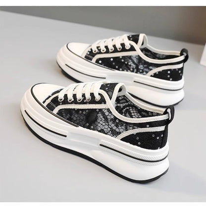 flowersverseSummer Mesh Canvas Shoes for Women  New Versatile Breathable Thick Sole Height Increasing Ins Korean Style Casual Sneakers for Students