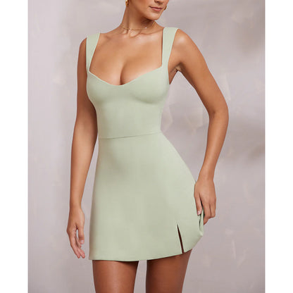 2024 Spring/Summer New European and American Women's Clothing Sexy Sling Solid Color Yoga Lightweight Breathable Nightclub Dress