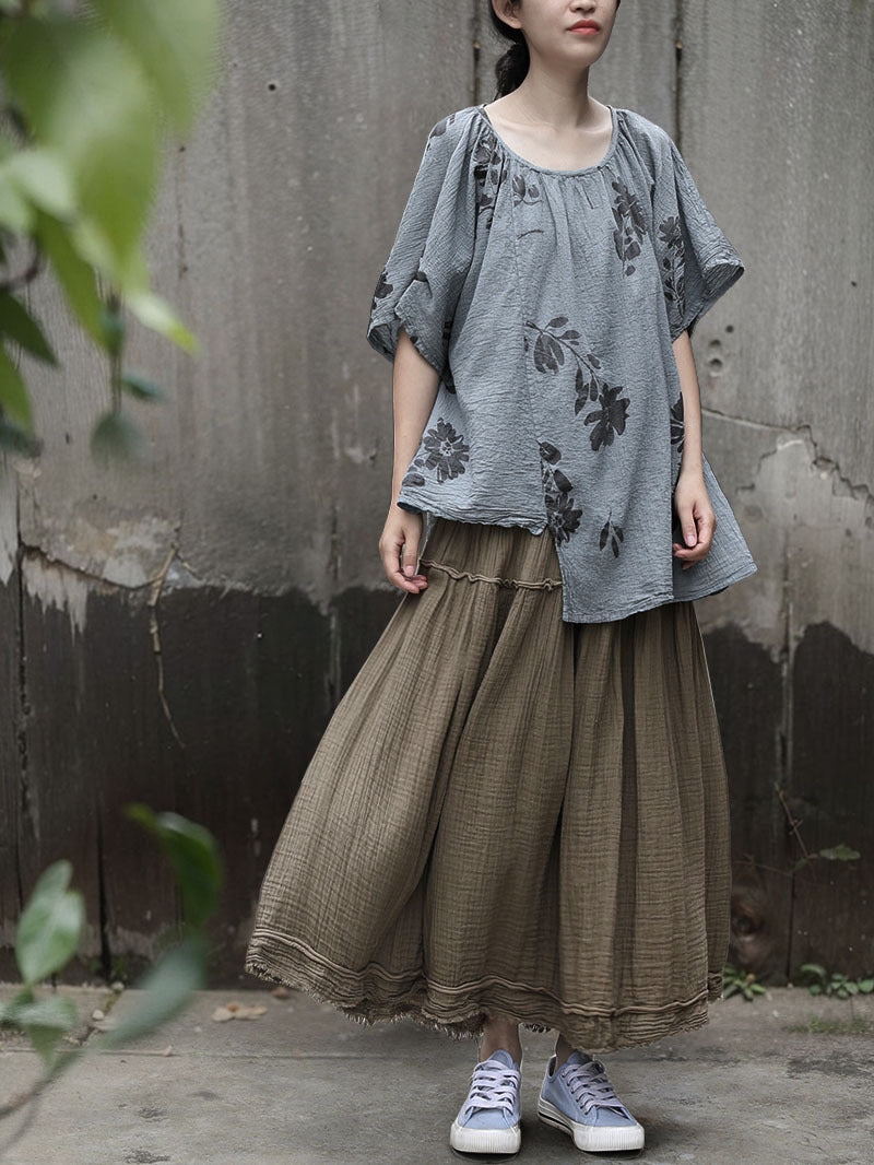 Shan Qian Nian One Four Seasons Literary and Skin-friendly Soft Retro Skirt Combed Textured Cotton Versatile Clip Skirt