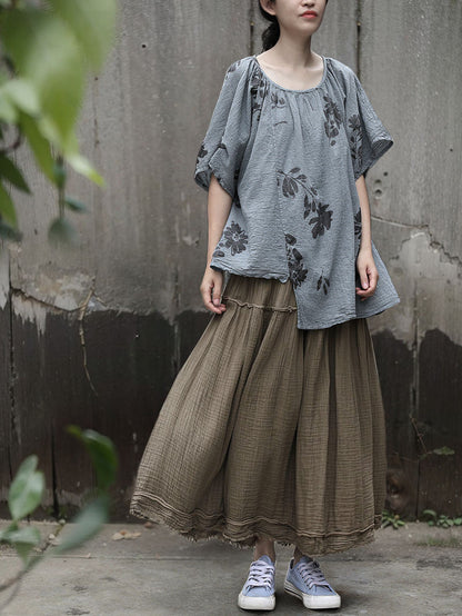 Shan Qian Nian One Four Seasons Literary and Skin-friendly Soft Retro Skirt Combed Textured Cotton Versatile Clip Skirt