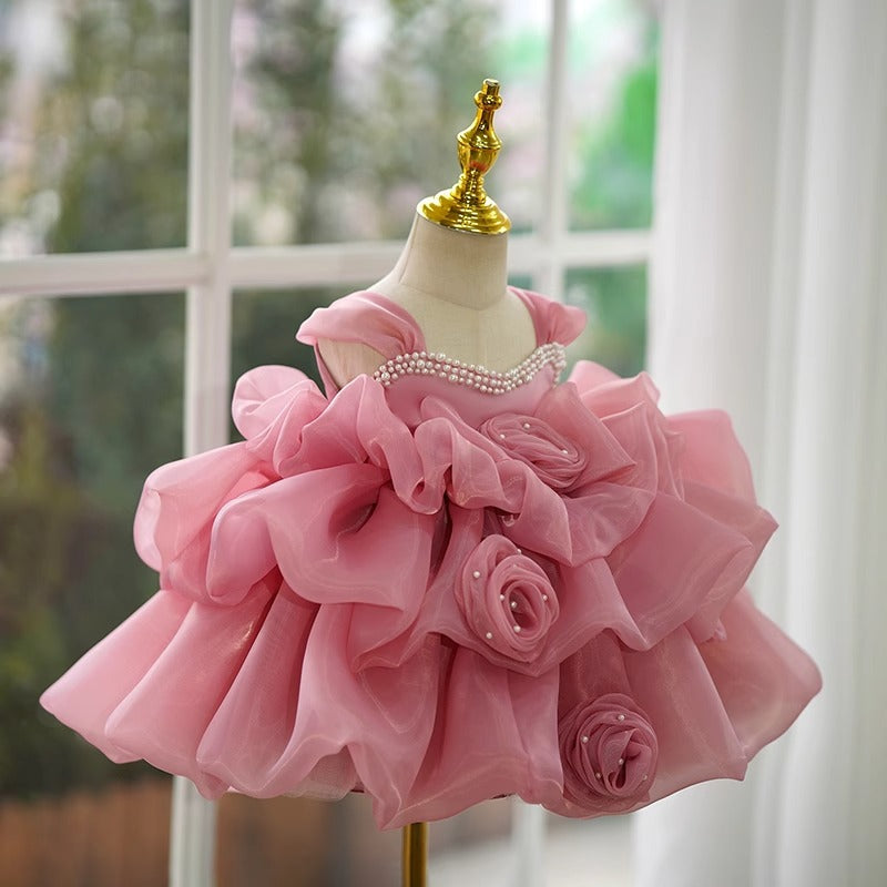 flowersverse Children's Evening Dress Flower Girl Wedding Little Girl Pettiskirt Girl Year-Old Princess Dress High-End Host Performance Costume