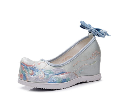 flowersverseHigh Heel the Han-Style Clothing Shoes Women's Ancient Style Height Increasing Insole Seven cm Embroidered Cotton Shoes Matching Retro Matching Student Dancing Shoes