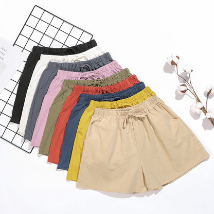 flowersverse Cotton Linen Shorts Women's Summer A- line Outerwear Wide-Leg Pants plus Size Exercise Shorts Cross-Border High Waist Loose Casual Pants