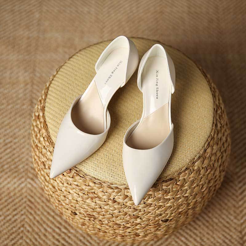 flowersverse  699-1 New  Style Hollow Stiletto Heel Pumps Women's Nude Patent Leather Pointed High Heels Women's Outer Wear