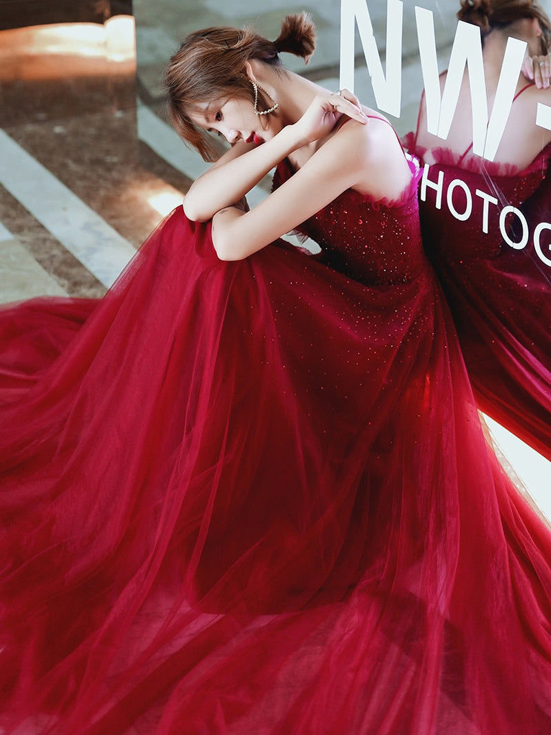 Banquet evening dress women 2025 new long and thin can usually wear host dress temperament party dress