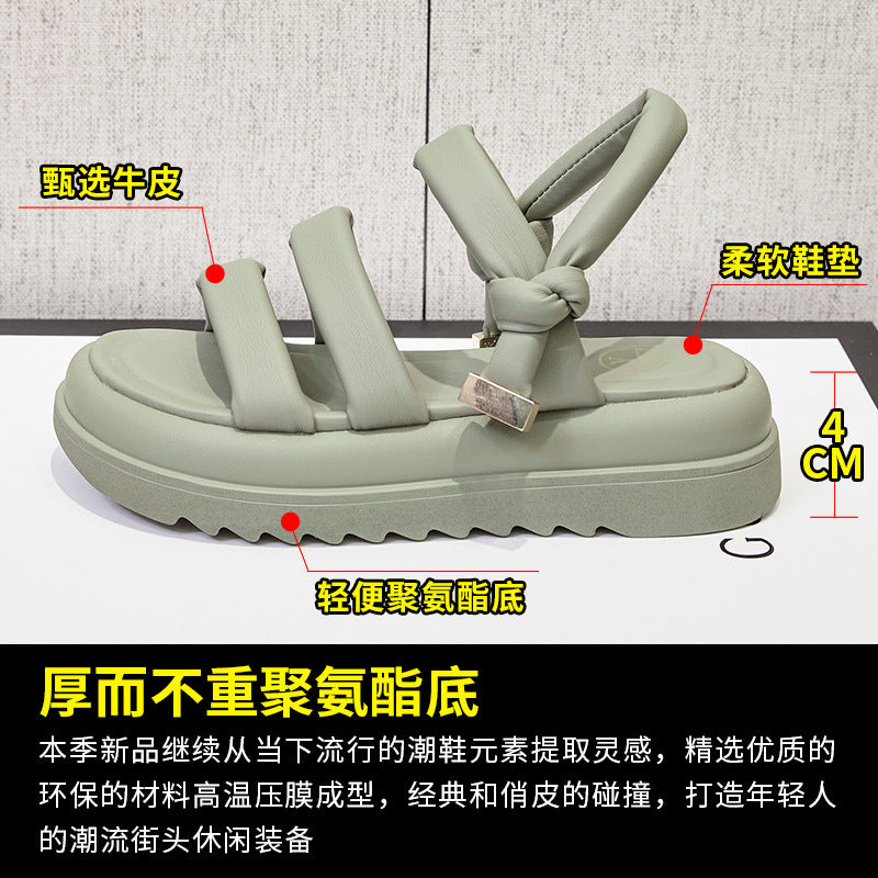 2025 Korean version of summer  new belt buckle retro open-toed sandals women wear versatile fashion platform women