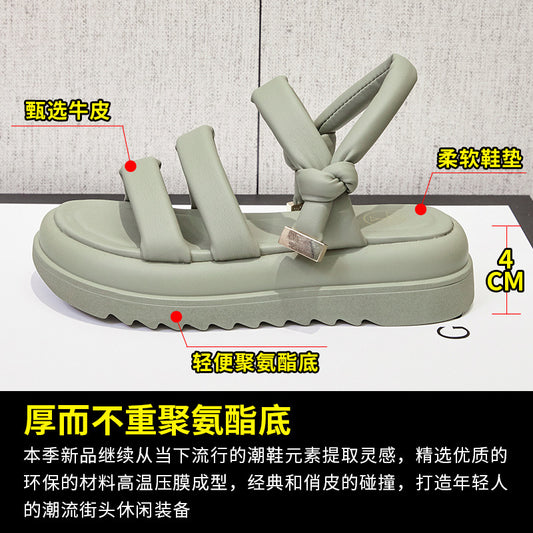 2025 Korean version of summer  new belt buckle retro open-toed sandals women wear versatile fashion platform women