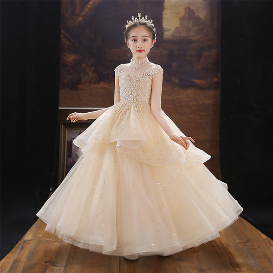 flowersverse Girl's Dress Princess Dress Tulle Tutu Flower Girl Piano Playing Children's Western Style Birthday Girl Host Evening Dress