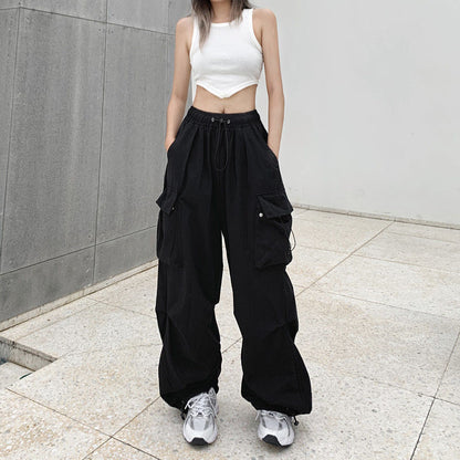 FLOWERSVERSE  American Retro Workwear Casual Pants Women's Summer All-Matching Straight Draping Ankle-Tied Pants Loose Wide Leg Pants Ins