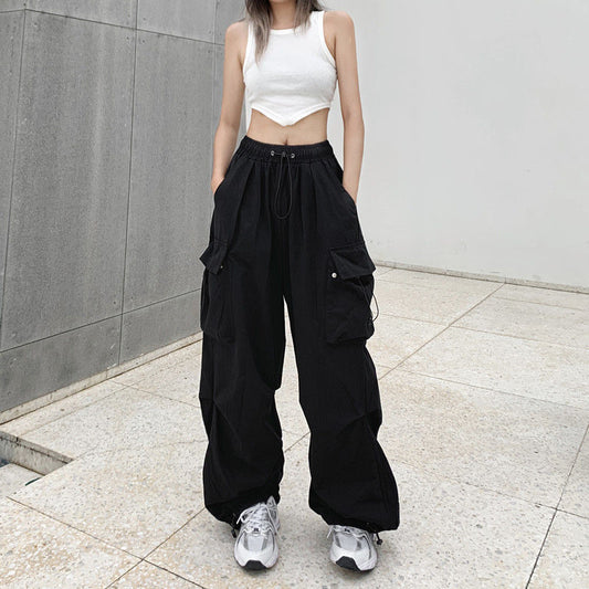 FLOWERSVERSE  American Retro Workwear Casual Pants Women's Summer All-Matching Straight Draping Ankle-Tied Pants Loose Wide Leg Pants Ins