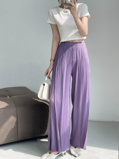 Folds  summer new fashion drape loose Miyake casual pants women's senior sense thin versatile wide-leg pants