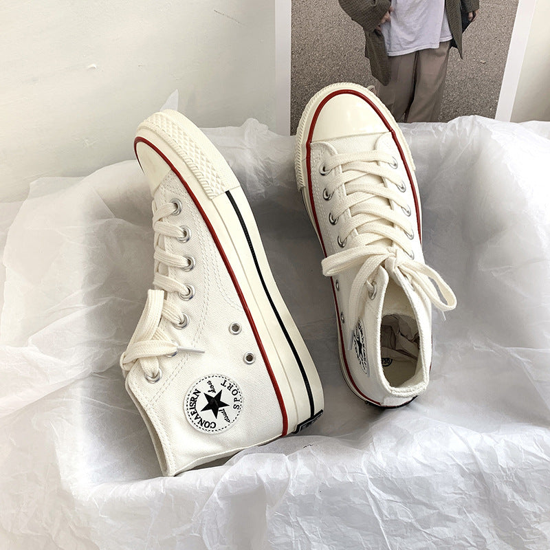 flowersverseSpring Wannian Versatile High-Top Canvas Shoes Women's Korean-Style Ulzzang Preppy Style Board Shoes Hong Kong Style Vintage Fashion Shoes