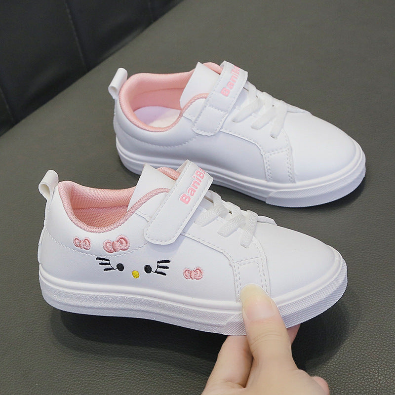 flowersverse Girls' Casual Shoes Sneaker Children's Sneakers Princess Shoes White Medium and Large Kids Shoes Little Girl Student White Shoes