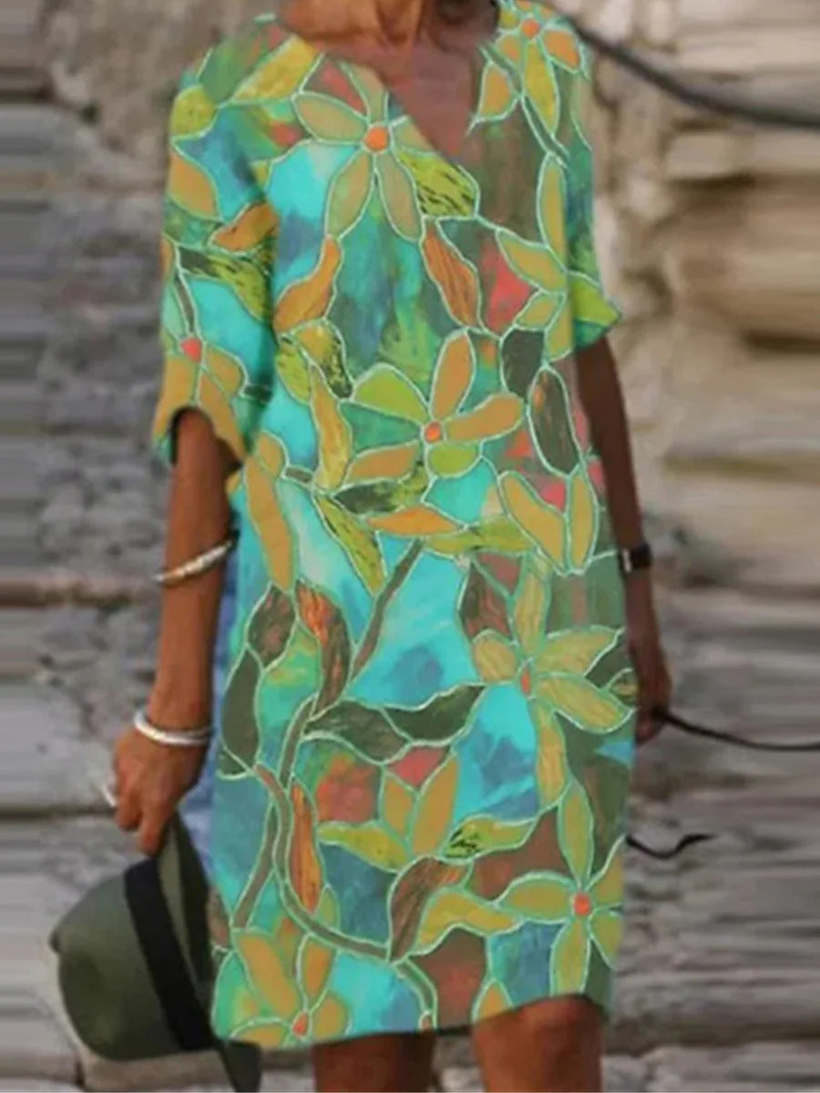 FLOWERSVERSE Chuyi popular spring 2025 0V neck sexy retro print retro dress women's casual medium and long dress