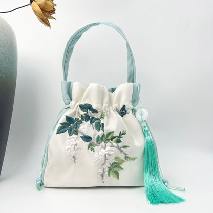 FLOWERSVERSE  Spring Outing with Embroidered Han Chinese Clothing Crossbody Bag Antiquity Bag Artistic Tassel National Style Casual All-Match Clutch Bag Large Capacity