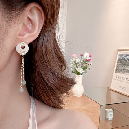 2025 Ping An Buckle Tassel Fu Character Xiangyun Earrings Imitation Jade New Chinese Antique Earrings Guofeng Cheongsam Hanfu Versatile Earrings