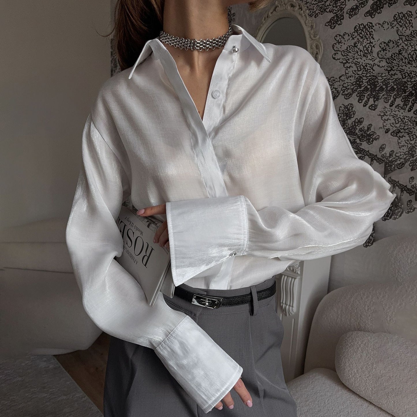New new satin shirt niche design British women's long-sleeved women's shirt trend