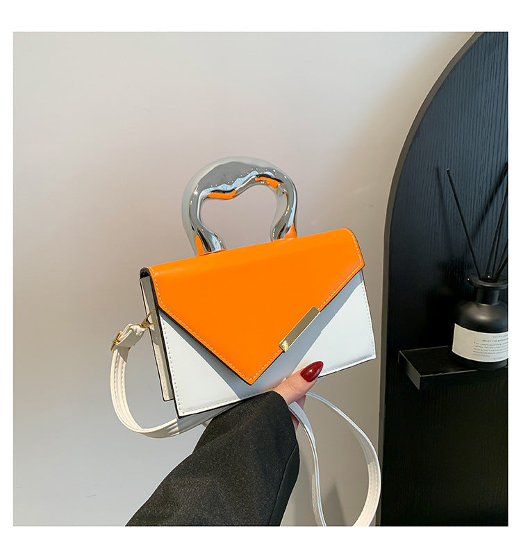 FLOWERSVERSE  Stylish Good Texture New Color-Blocking  Contrast Color Spring Leisure Simple Crossbody Metal Portable Square Pouch Women