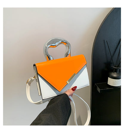 FLOWERSVERSE  Stylish Good Texture New Color-Blocking  Contrast Color Spring Leisure Simple Crossbody Metal Portable Square Pouch Women