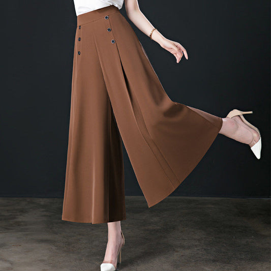 flowersverse New Spring Summer Wide-Leg Pants Women's High Waist Loose and Slimming Middle-Aged Women's Pants Cropped Culottes Casual Harem