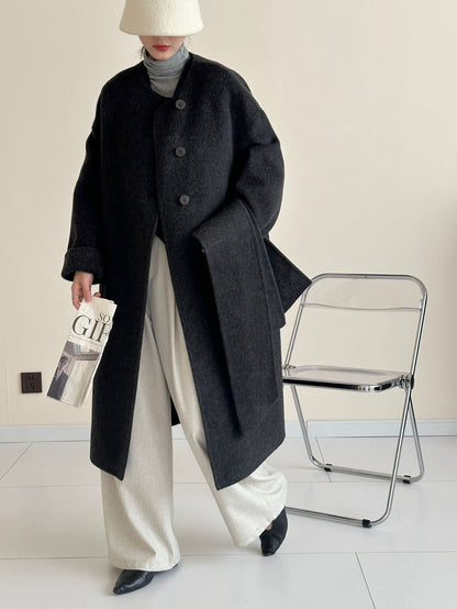 2025 Yak velvet mulberry silk wool single-row multi-button scarf, shoulder-length sleeves, double-sided woolen cashmere coat, no vest.