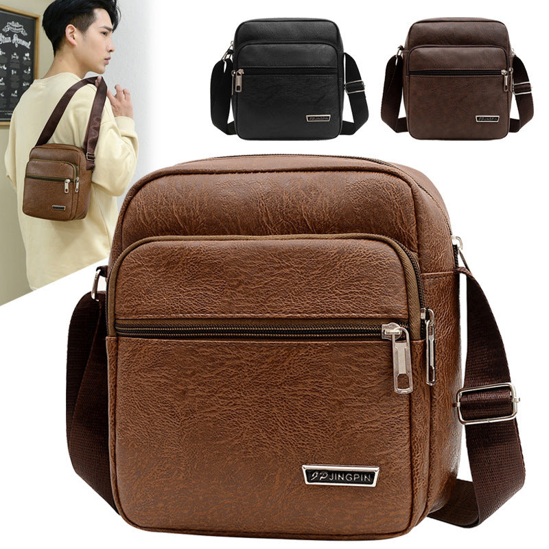 FLOWERSVERSE Men's PU Leather Korean Style New Shoulder Bag Business Casual Large-Capacity Crossbody Bag Men's Single-Shoulder Backpack Stall