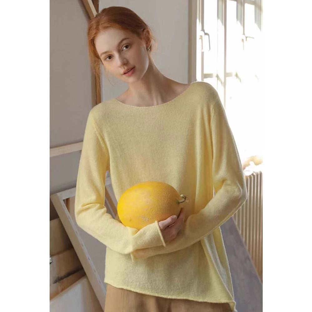Siyuan, commuter round neck soft waxy versatile lazy cotton wool blended backing sweater knitted sweater women 8902