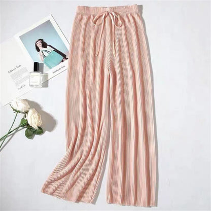 flowersverse Women's Wide-Leg Pants Spring and Summer New Draping plus Size Loose Ice Silk Korean Style Student Ins Chiffon Casual Ankle-Length Pants