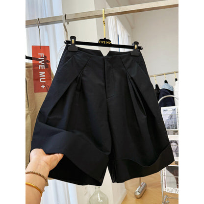 High sense unique chic super good-looking high waist loose wide legs A word casual tooling shorts women's summer pants