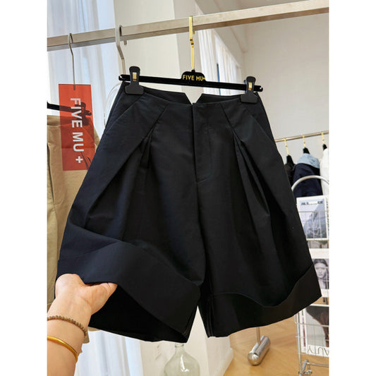 High sense unique chic super good-looking high waist loose wide legs A word casual tooling shorts women's summer pants