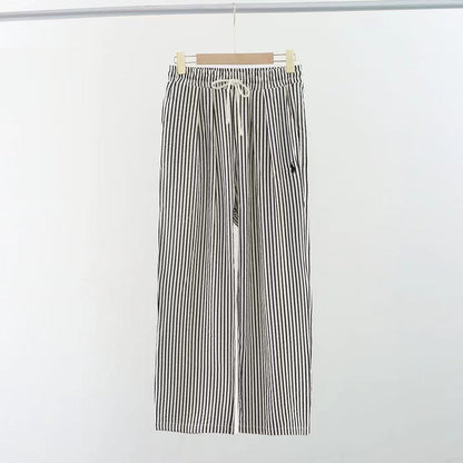 flowersverse RL in Stock High Version Ralph Striped Wide-Leg Pants Fashion All-Match Horse Logo Embroidered Women's Clothing Casual Straight Pants