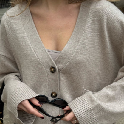 Single-breasted v-neck sweater  spring new lazy style  casual cardigan sweater jacket one piece