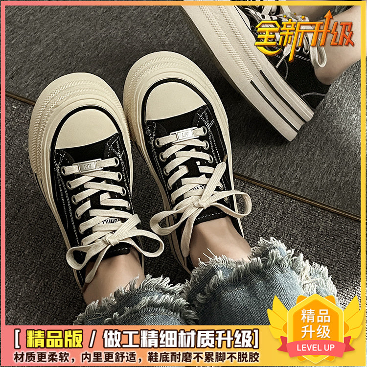 flowersverseWomen's Thick-Soled Canvas Shoes  Spring New Versatile Breathable Casual Shoes NEWn Retro Low-Top White Shoes