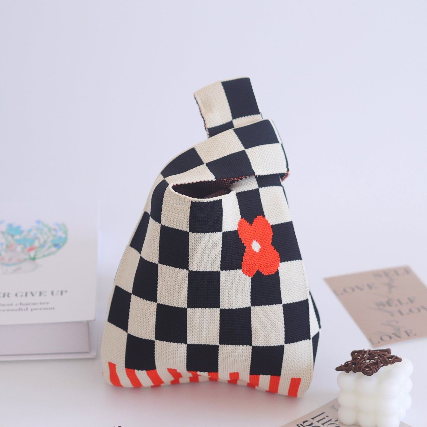 FLOWERSVERSE  INS Internet Hot New Handbag Women's Knitted Bag Japanese and Korean Style All-Match Hand Carrying Casual Tote Bag Factory Wholesale