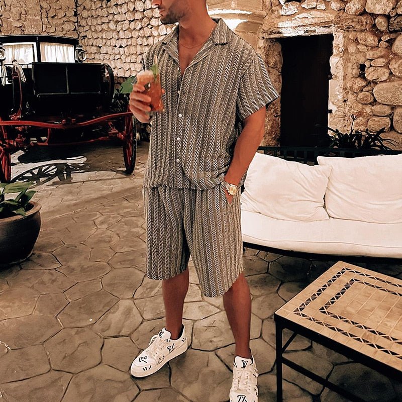 flowersverse Men's Short Sleeve Dress Shirt and Shorts Set - Perfect for Summer