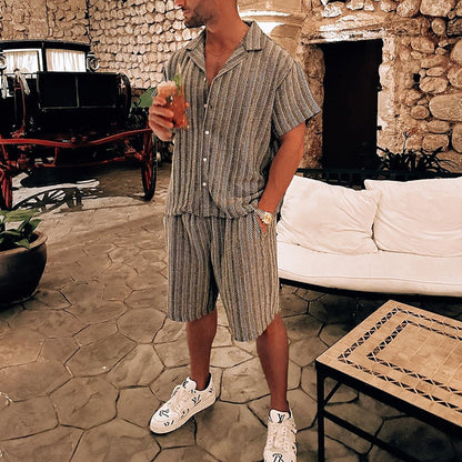 flowersverse Men's Short Sleeve Dress Shirt and Shorts Set - Perfect for Summer