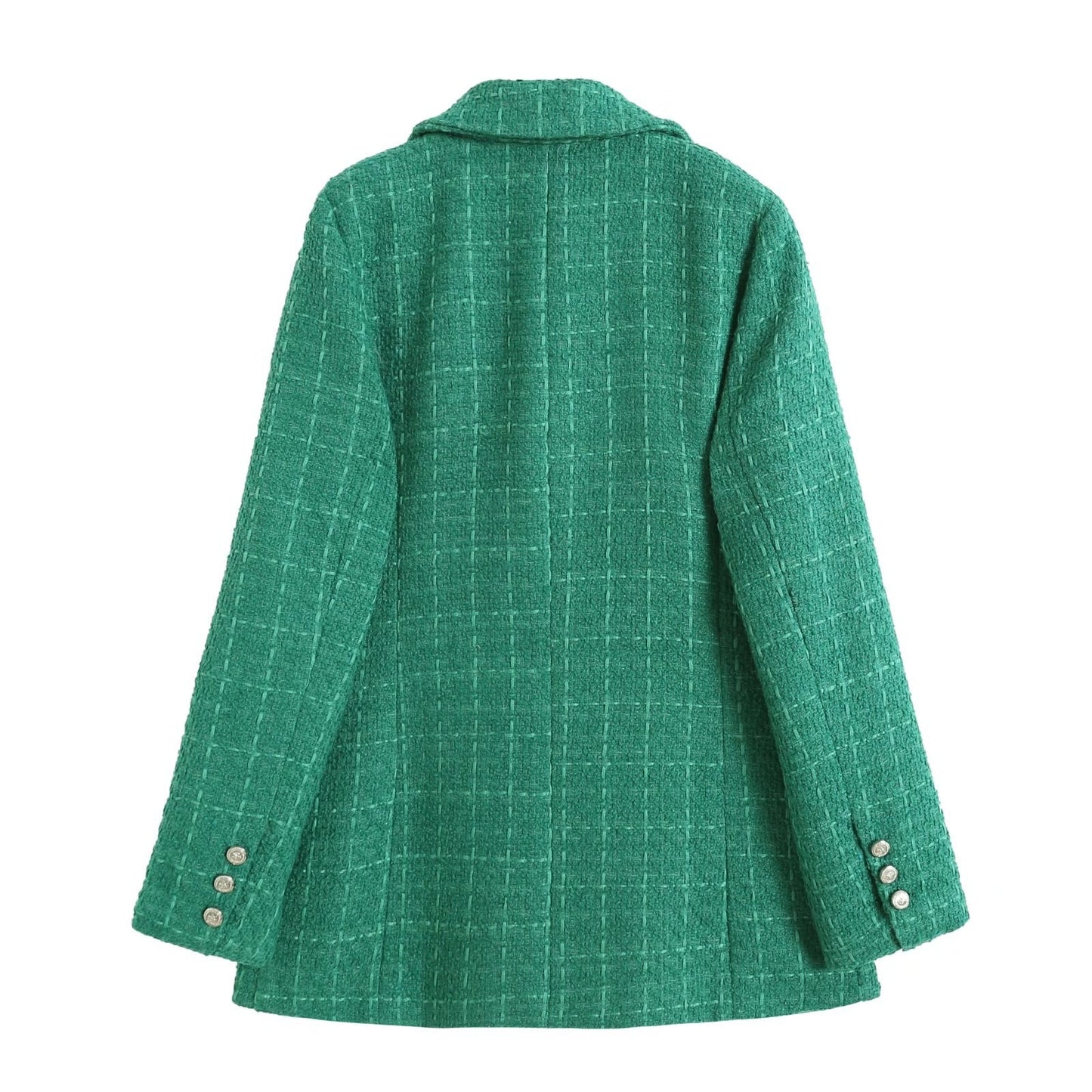 flowersverse  Women Fashion Double Breasted Houndstooth Blazer Coat Vintage Long Sleeve Flap Pockets Female Outerwear Chic Vestes