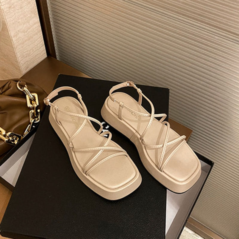 flowersverse Summer Women's Sandals Wedges High Heel Outdoor Platform Heightening Modern Sandals Simple Thin Strap Combination Design Sandals