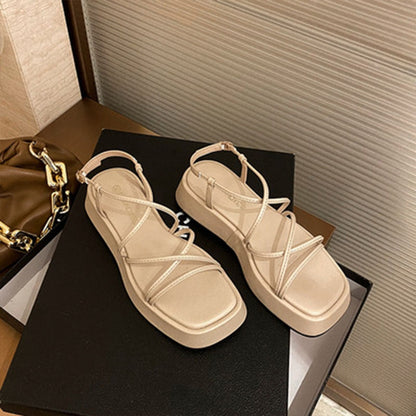flowersverse Summer Women's Sandals Wedges High Heel Outdoor Platform Heightening Modern Sandals Simple Thin Strap Combination Design Sandals