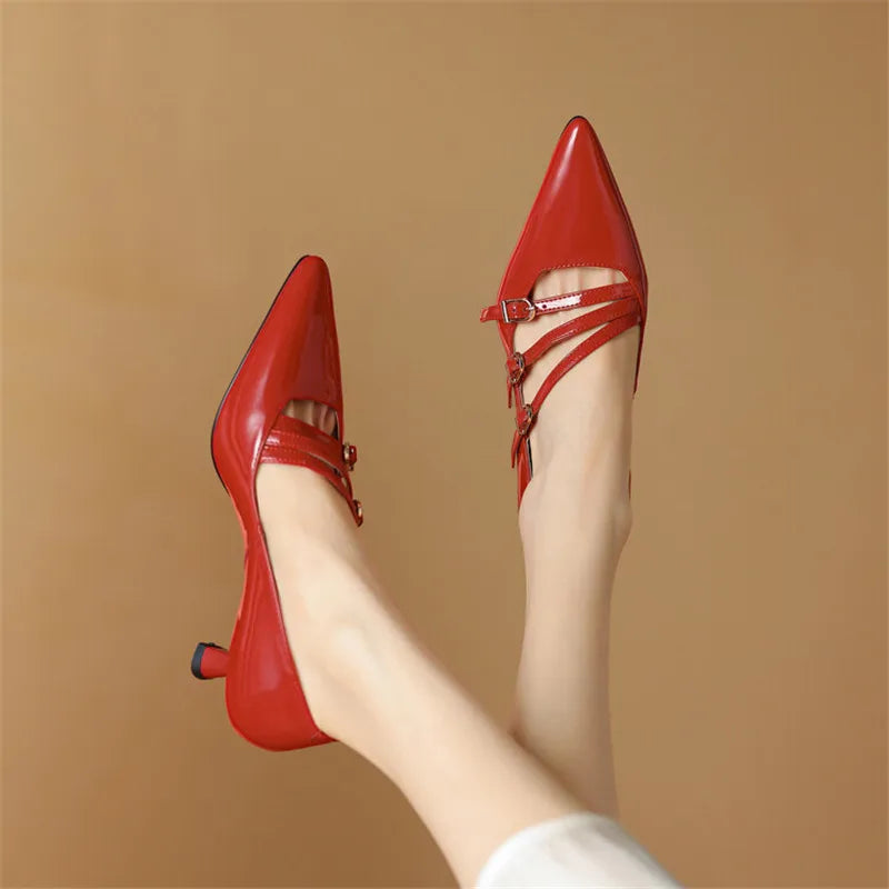 New Patent Leather Mary Jane Shoes Spring Woman Shoes Pointed Toe High Heels Women Pumps Shoes for Women Large Size Ladies