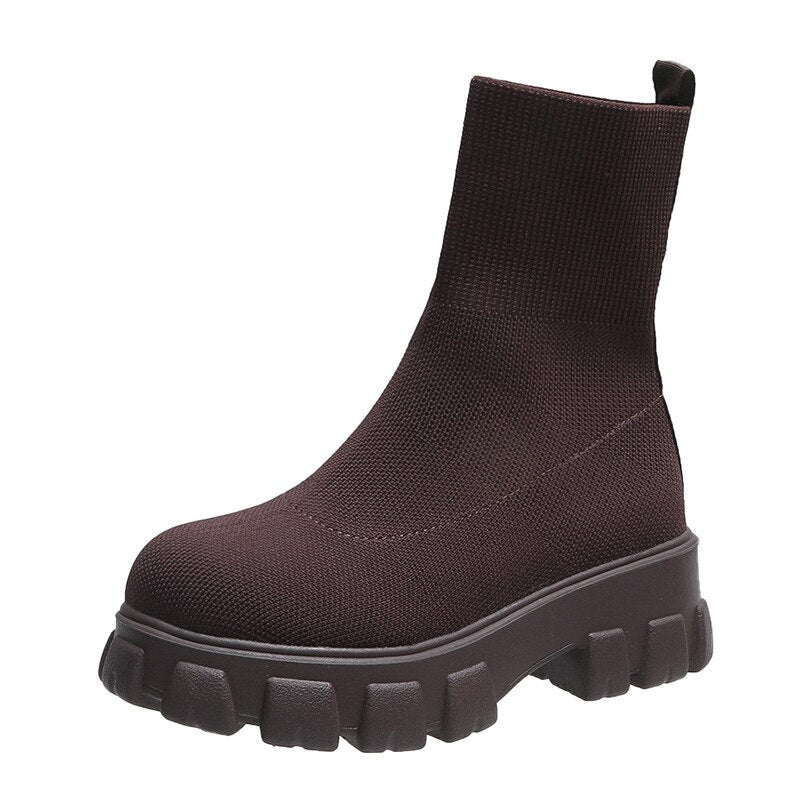 Christmas Gift Casual Boots Woman Slip-On Women Ankle Boots Comfort Shoes Sports Boots Ladies New Platform Sock Boots Female