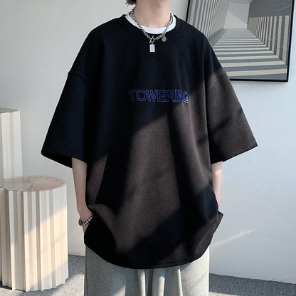 flowersverse Men's Oversized Tshirts Letter Print Tee Shirt Korean Style Women Man Unisex Short Sleeve Tops Large Size Male Tees 5XL