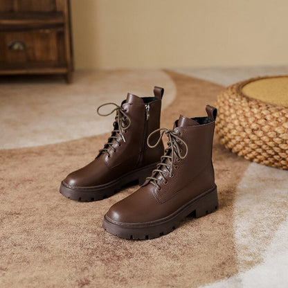 flowersverse Women Short Boots Exquisite Ankle Autumn Spring Thick Sole Lace Up Lady Short Boots Zipper Elastic Slender Knight Boots