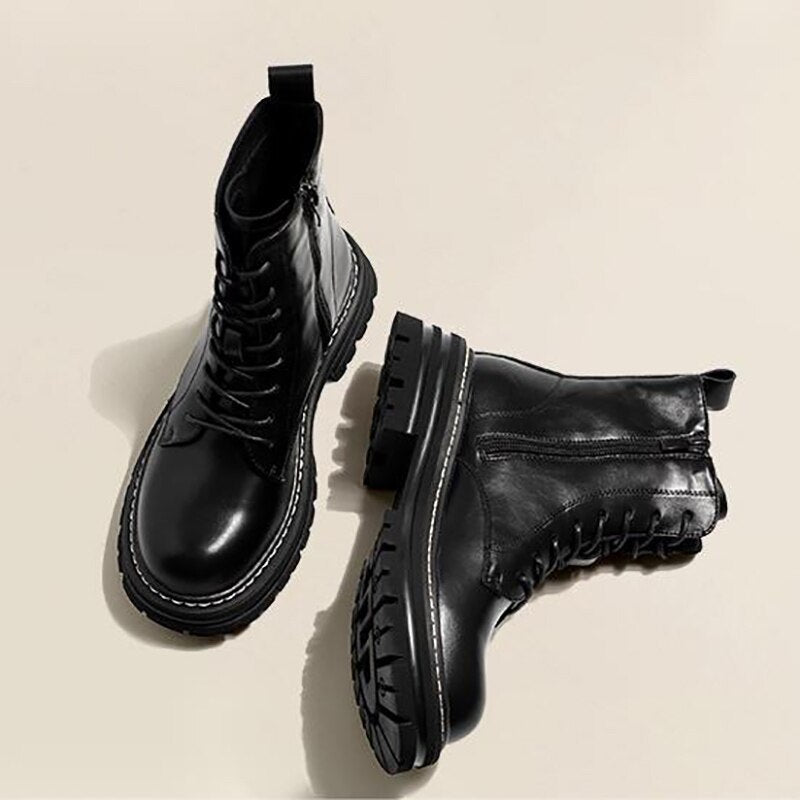 flowersverse Winter Black Women Boots Med Heel Round Toe Lady Ankle Boots New Fashion British Style Sweet Fleece Thick-Soled Short Shoe